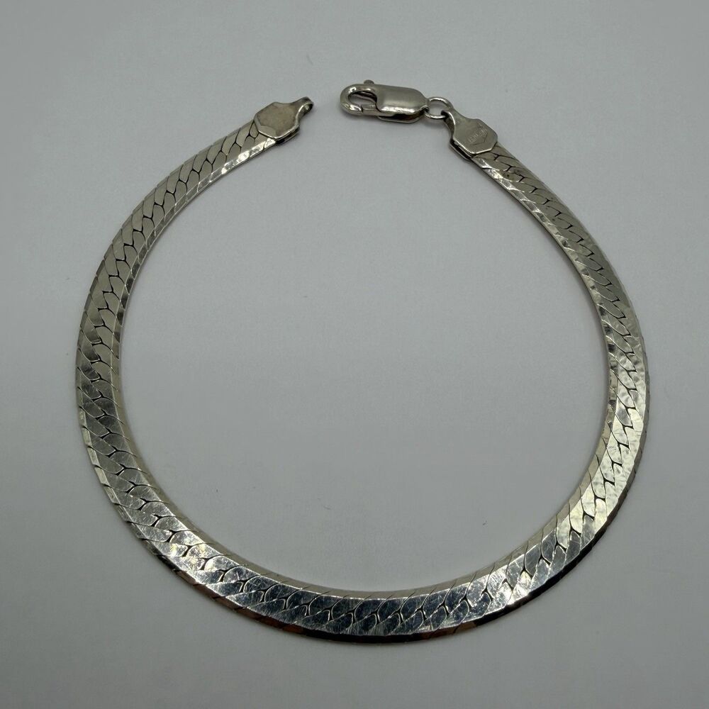 925 Sterling Silver Flat Herringbone Chain Bracelet 7" 6.3g
